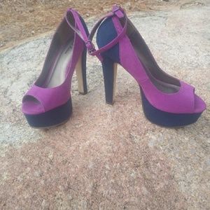 Purple / Navy Suede/ Open Toe/ Spiked Heel/ Pump